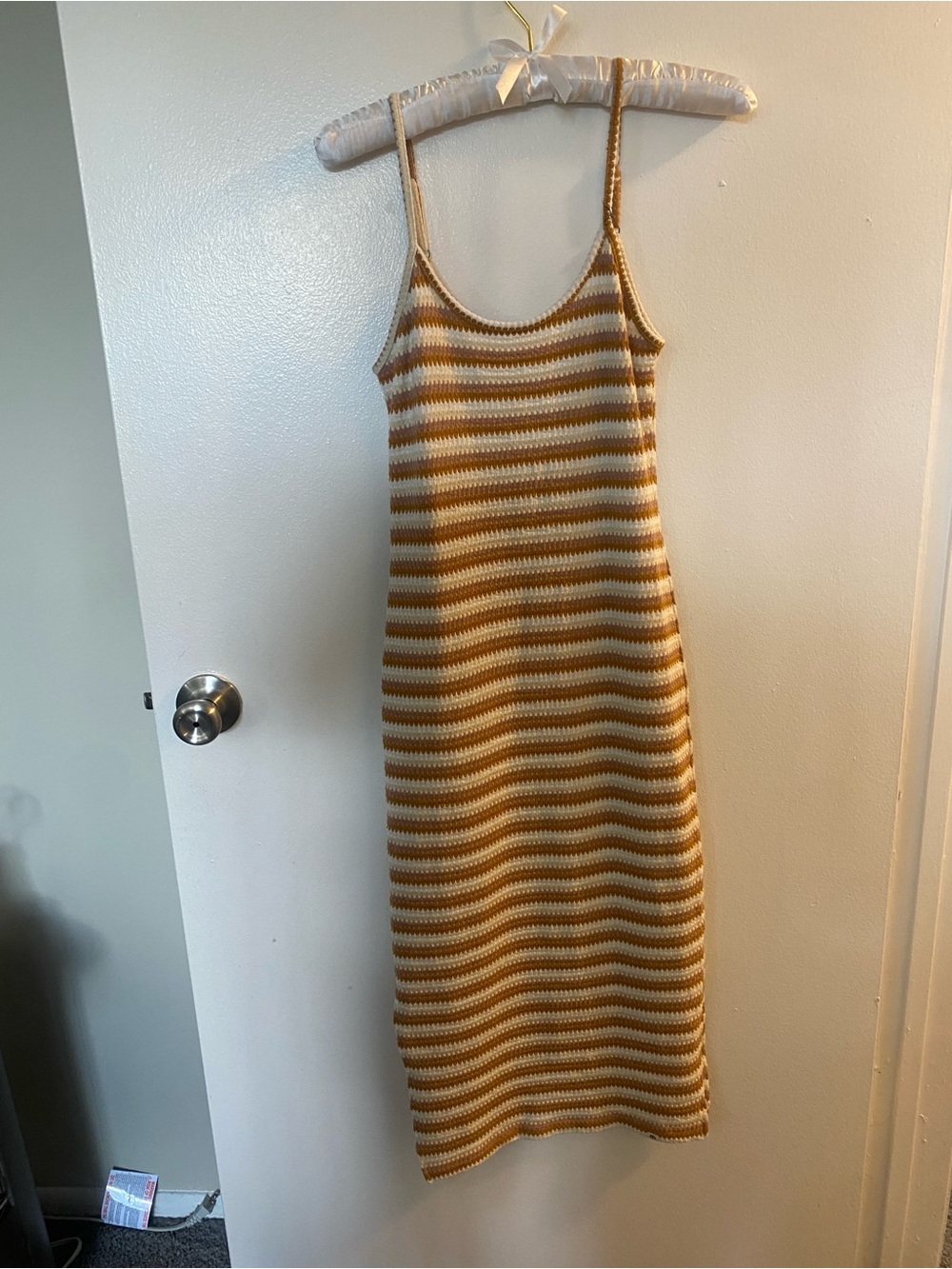 Rip Curl Striped Knit Maxi Slip Dress in Mustard and Cream Xs